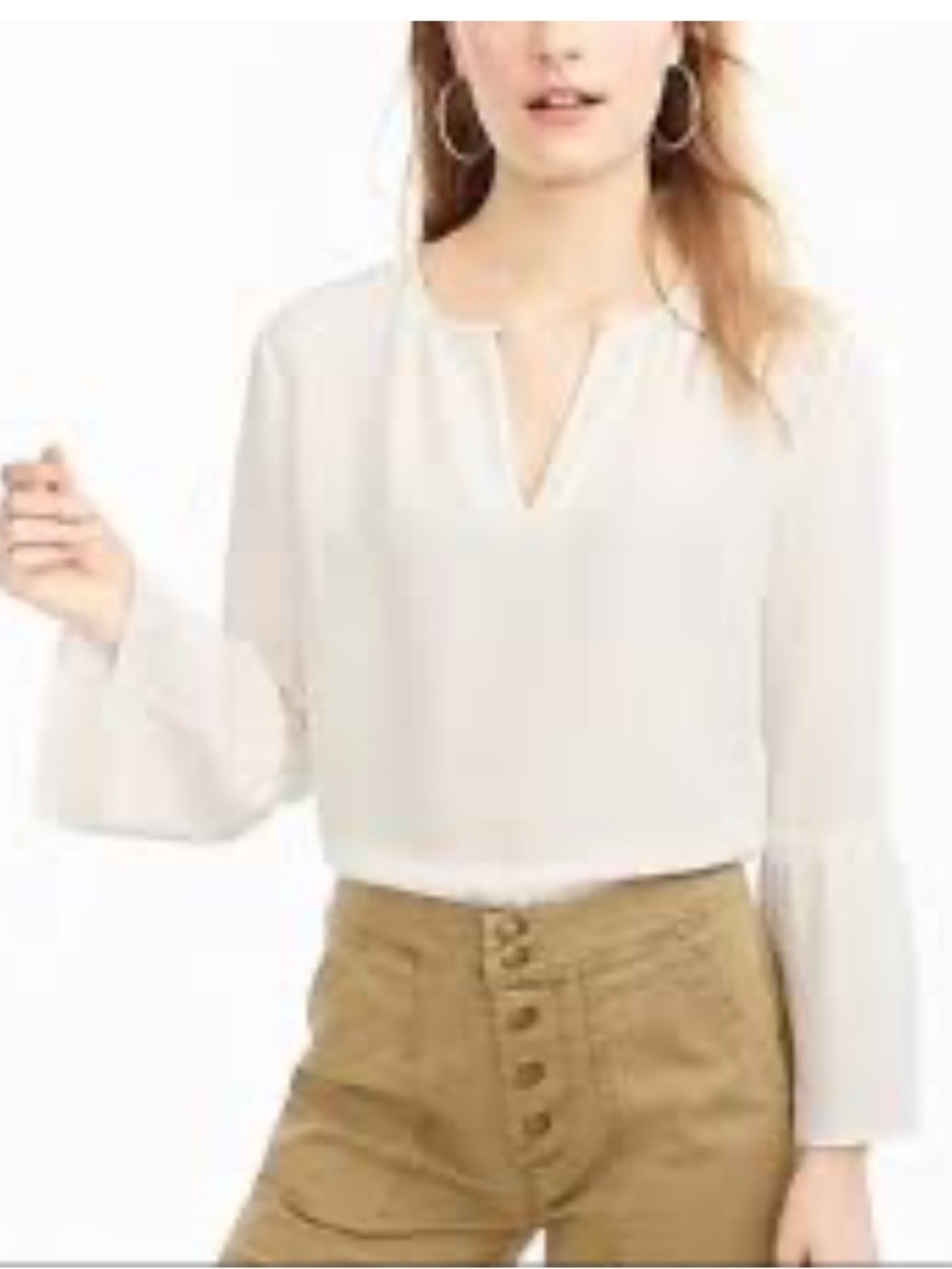 J CREW 100% Silk Cream Bell Sleeve Split-Neck Blouse NWOT